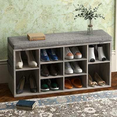 Entryway Shoe Bench with Storage, Padded Seat 40.9 inch
