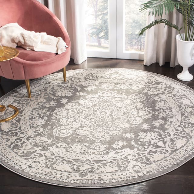 SAFAVIEH Reflection Nedelja Charming Oriental Rug - 5' x 5' Round - Dark Grey/Cream
