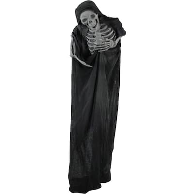 Haunted Hill Farm Life-Size Animatronic Reaper, Indoor/Outdoor Halloween Decoration, Light-up Red Eyes, Poseable, Battery