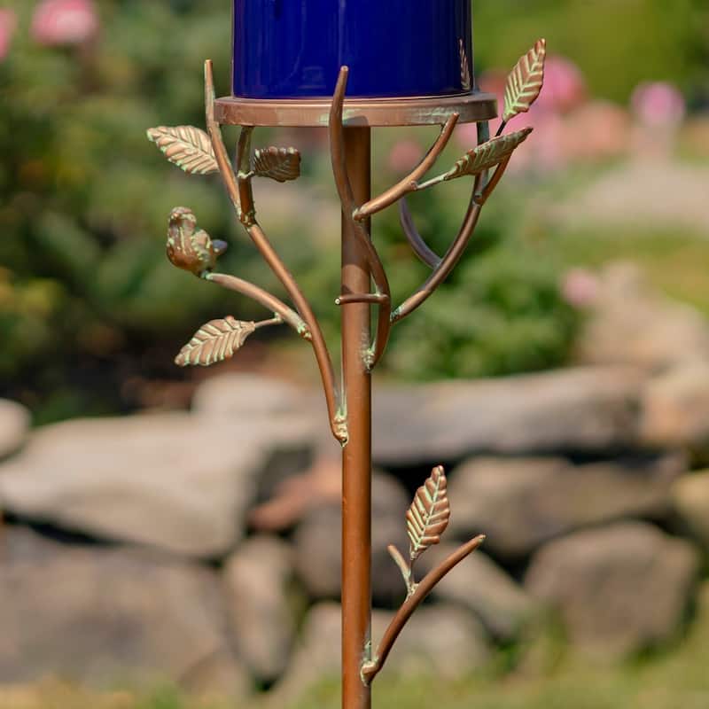 69" Tall Iron & Cobalt Blue Porcelain Birdhouse Stake "Cannes" - 9.25" L x 7" W x 69" H