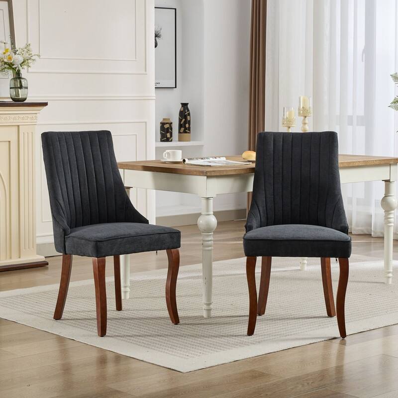 Set of 2 Modern Fabric Dining Chairs with High Backrest & Plush Cushioning - Curved Solid Wood Legs, Adjustable Balance