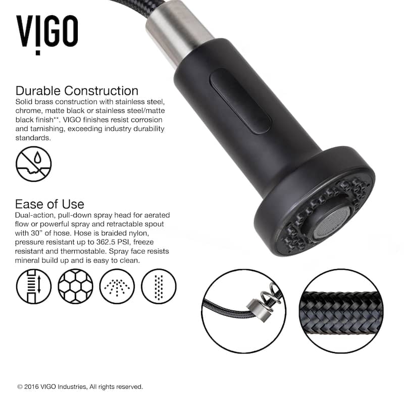 VIGO Edison 19" H Single Handle Pull-Down Sprayer Kitchen Faucet