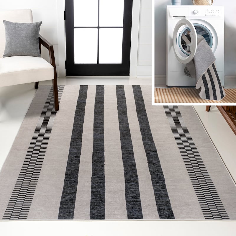 JONATHAN Y Timantii Bohemian Medallion Textured Weave Machine Washable Area Rug - 3 X 5 - Ivory/Dark Gray