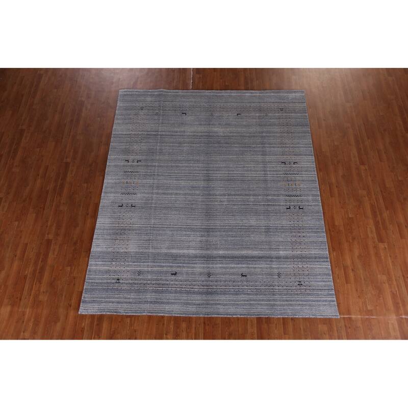 Hand Knotted Oriental 100% Wool Carpet Tribal Animal Pictorial Greys & Charcoal Gabbeh Area Rug - 9' 9'' X 8' 2''