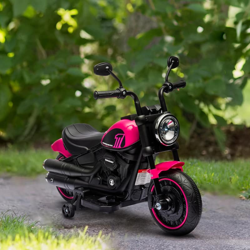 Electric Motorcycle Ride-On Bike with Training Wheels, Pink Ride-On Motorbike with High-Traction Tires