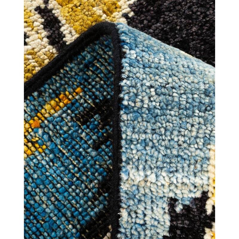 Overton Hand Knotted Wool Contemporary Ikat Black Area Rug - 6' x 9'