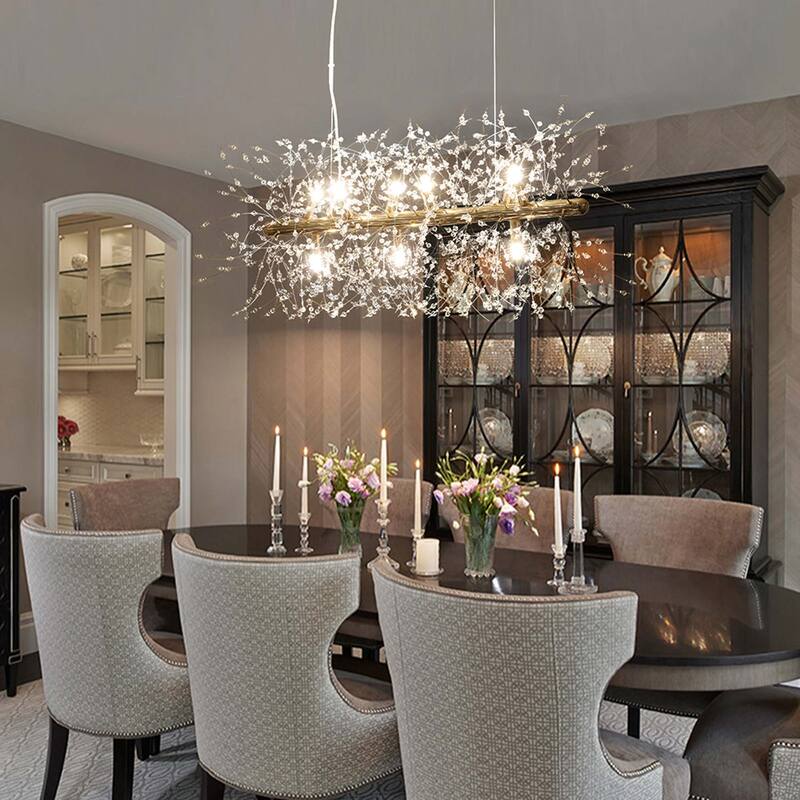 9-Light Modern Linear Firework Dandelion Crystal Chandelier