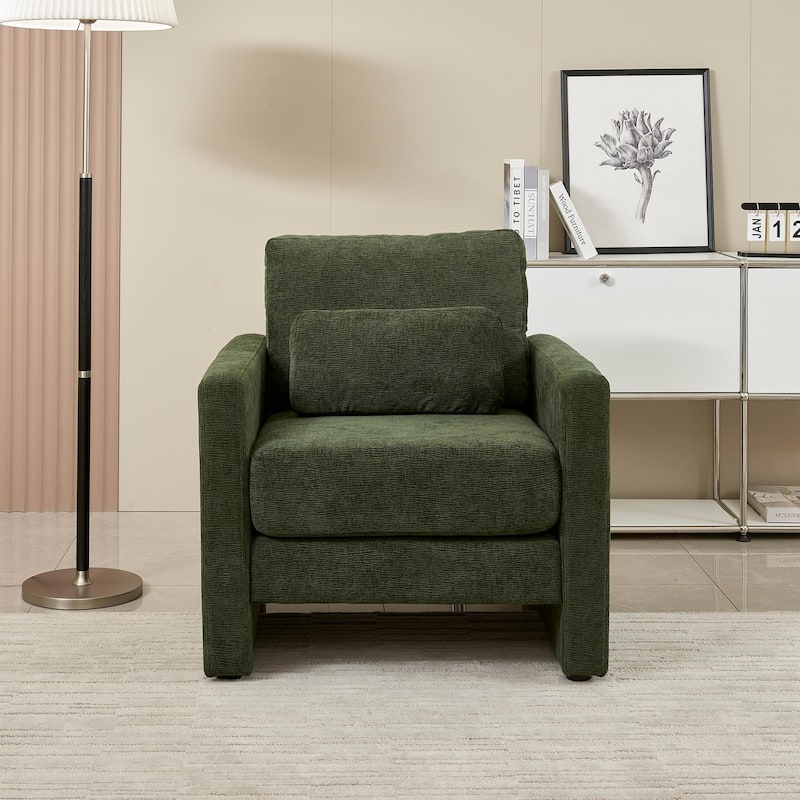 Modern Chenille Upholstered Accent Chair with Solid Wood Frame