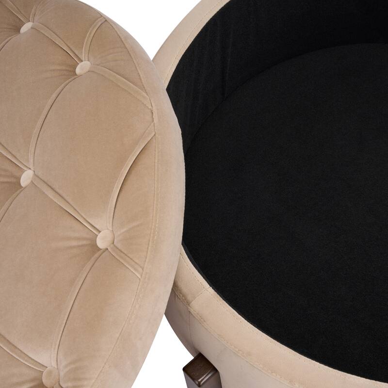 Christopher Knight Home - Mollet Mid-Century 32.28" Upholstered Tufted Round Hidden Storage Ottoman with Reversible Wood Lid