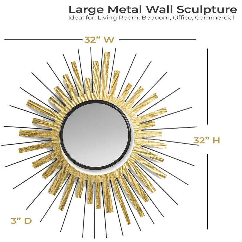 Gold Sunburst Round Mirror Wall Art Oversized Accent Decor 32"