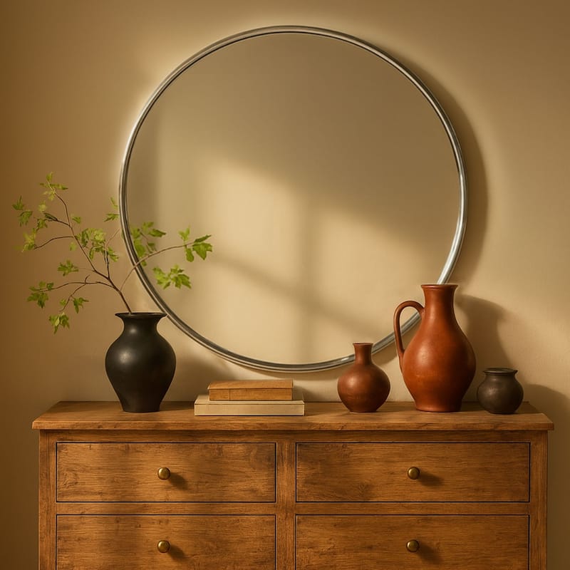 TEHOME Korra Round Wall Mirrors 30 and 36 Inch Metal Frame Options for Bathroom Bedroom & Entryway - 30" x 30" - Chrome