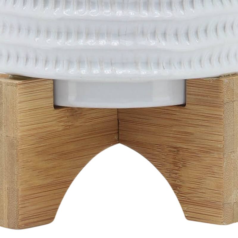 Sagebrook Home Neutral Modern Textured Ceramic Planter with Wood Stand