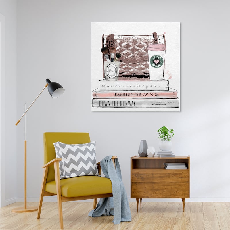 Wynwood Studio Canvas Fashion and Glam Bag Coffee and Make Up Pink and Pastel Pink Glam Wall Art Canvas Print - 30 x 30
