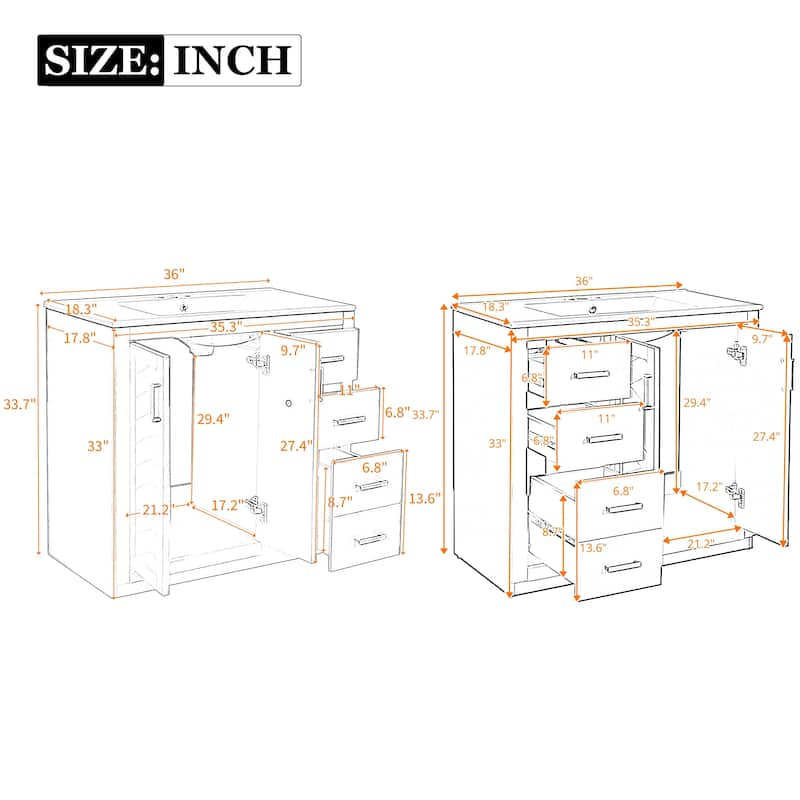 72'' Freestanding Storage Bathroom Vanity with Ceramic Sink (Separate)