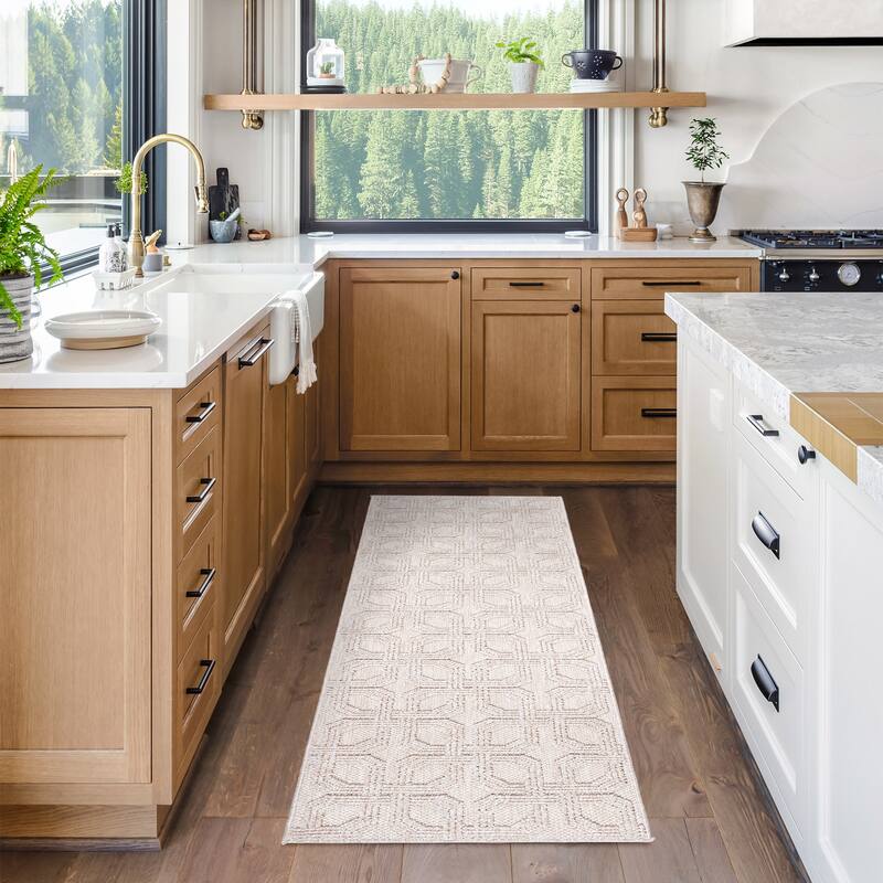 Gertmenian Malini Polypropylene Modern Abstract High-Low Area Rug Collection - 2' 2" x 8' - Haley Beige