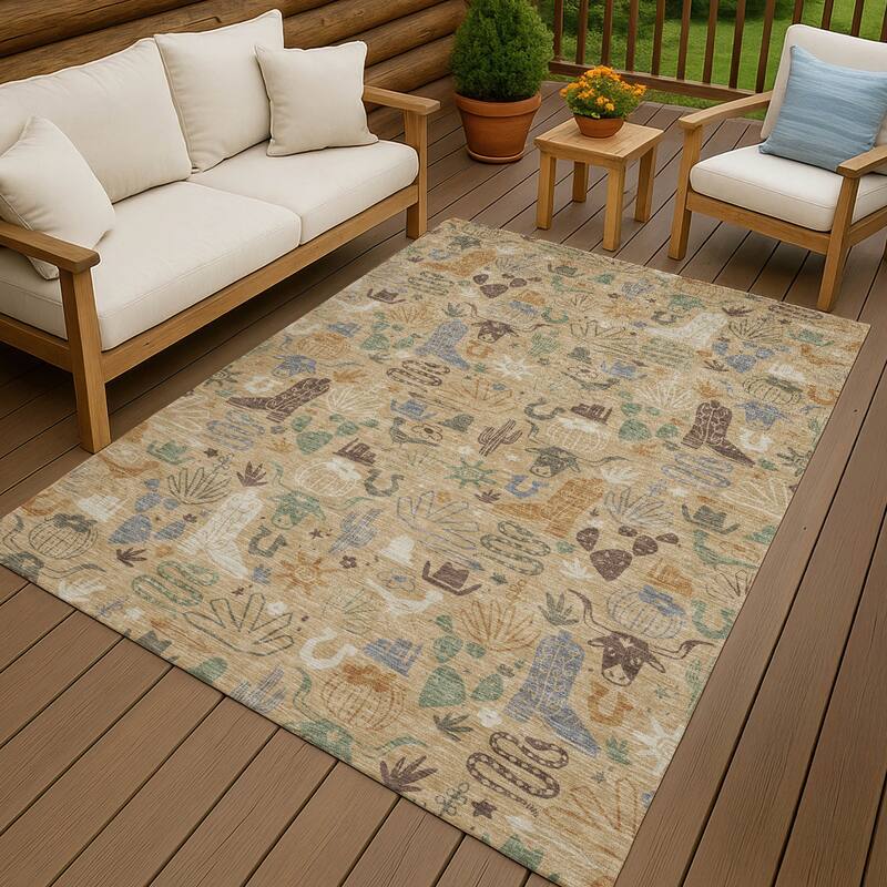 Machine Washable Indoor/ Outdoor Modern Ranch Chantille Rug