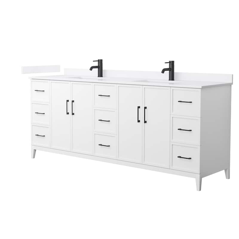 Wyndham Collection WCH717184D-QTZ-UNSMXX Elan 84" Free Standing Double - White / White Quartz Top / Matte Black Hardware