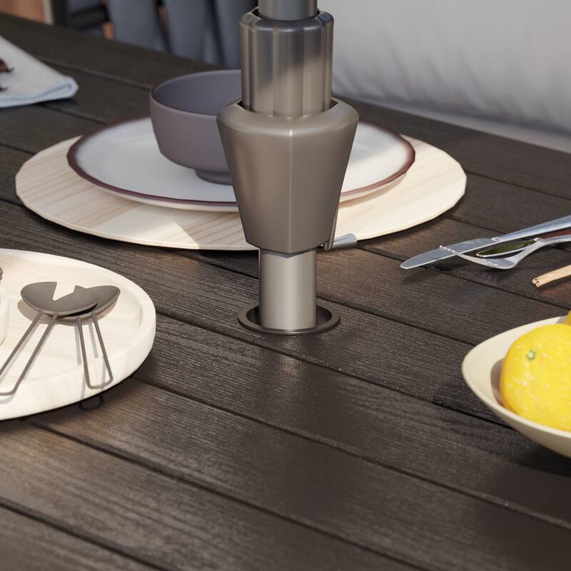 70.9" Outdoor Dining Table with Umbrella Hole, HDPE All Weather Patio Table Waterproof UV Resistant Rectangular Dining Table