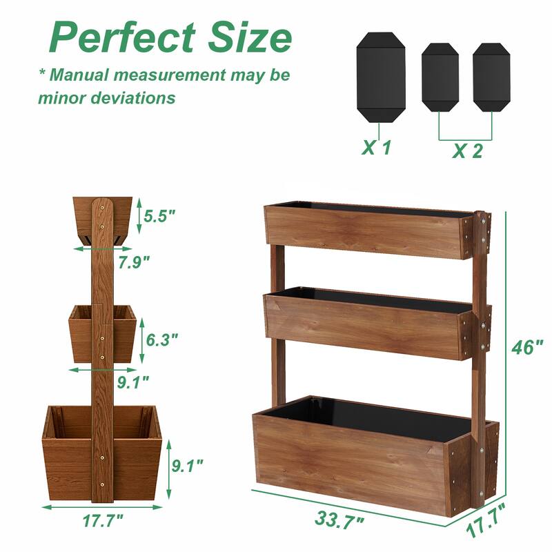 Wooden Raised Garden Bed,3 Tier Vertical Garden Planter Outdoor - 18"D x 34"W x 46"H