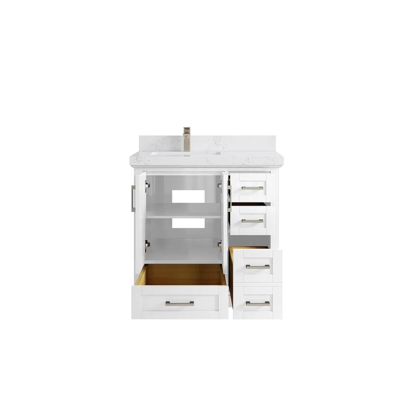 Willow Collections 36 x 22 Boston Left Offset Sink Bathroom Vanity with Quartz or Marble Countertop