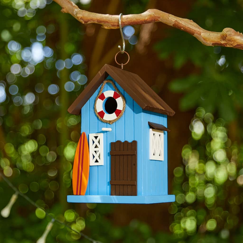 Glitzhome 10"H Solid Wood Beach Hut Decorative Garden Birdhouse - 5.75''L X 5.00''W X 10.00''H