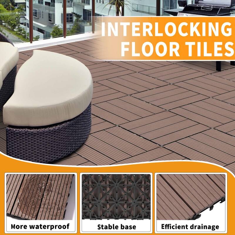 11.8" x 11.8" square wood-plastic composite deck tiles