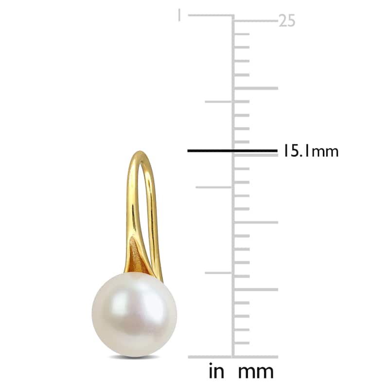 Miadora 6-7mm Cultured Freshwater Pearl Wave Shepherd Hook Earrings Yellow Plated Sterling Silver