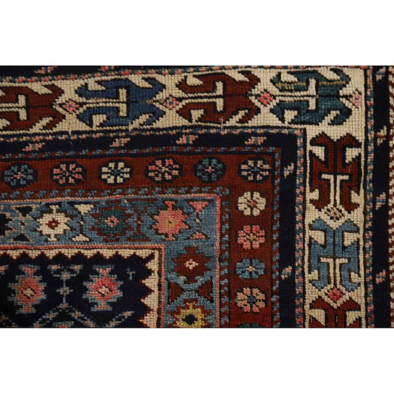 Pre-1900 Antique Kazak Vegetable Dye Foyer Rug Handmade Wool Carpet - 3'10" x 5'5"