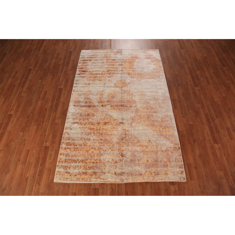 Striped Modern Abstract Indian Area Rug Handmade Wool Carpet - 5'0"x 8'1"