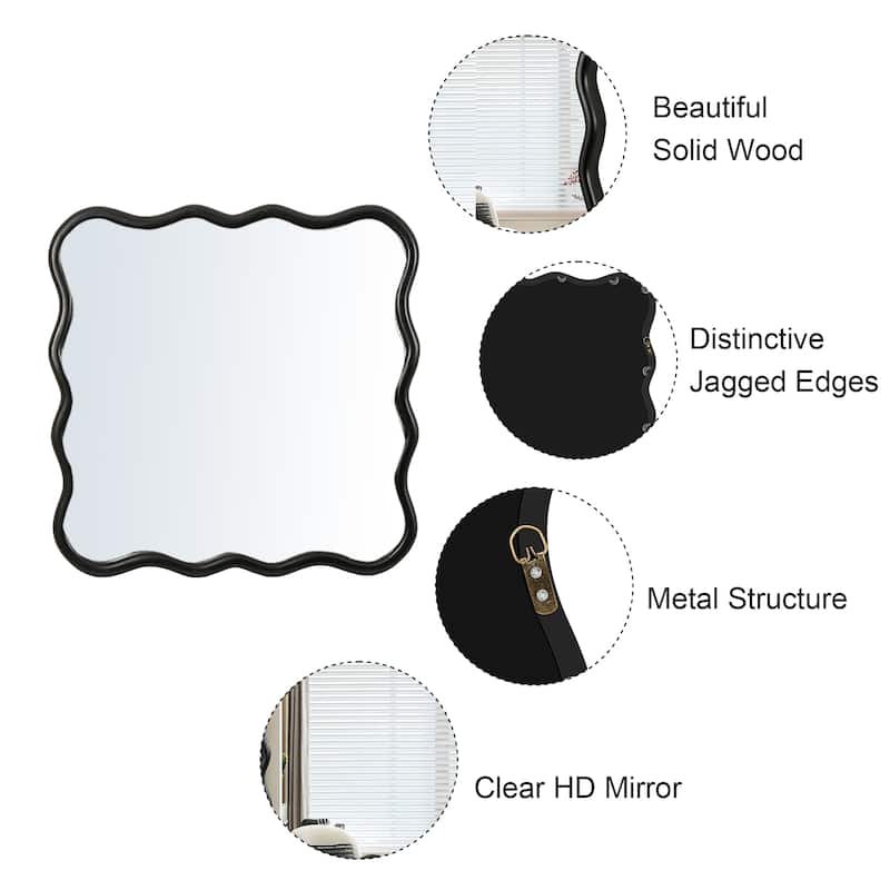 Mia Solid Wood Wavy Square Large Wall Mirror with HD Reflection and Artistic Frame Design by GDFStudio - 36" x 36"