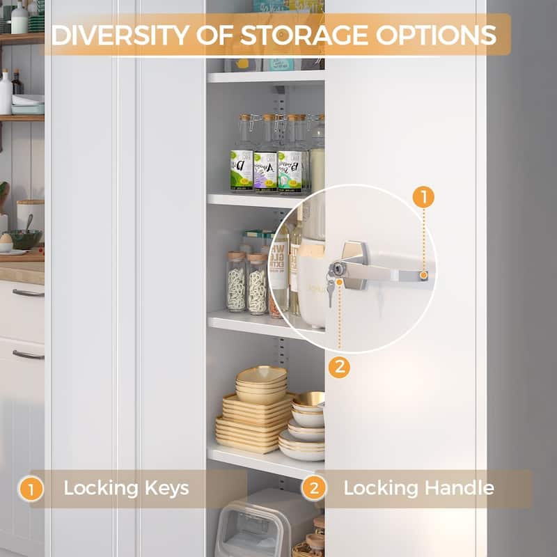 Kitchen Pantry Cabinet Storage with Locking Door and 4 Adjustable Shelves - 71'' H x 31.5'' W x16'' D