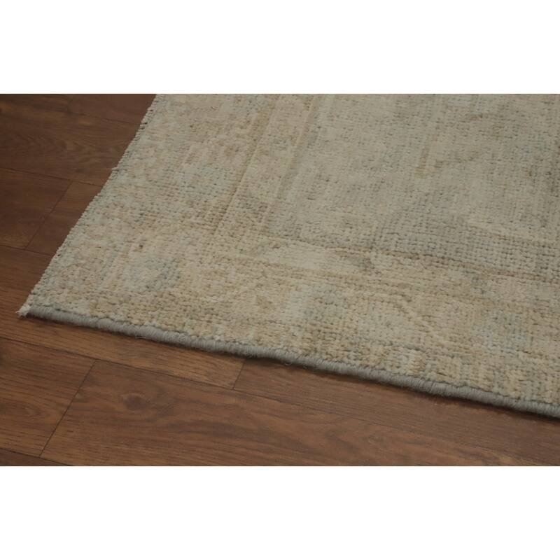 Vegetable Dye Wool Oushak Turkish Area Rug, Floral Geometric Carpet - 9' 9'' X 8' 0''