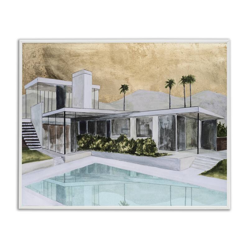 Stupell Chic Tropical Pool Yard Framed Giclee Art Design By Michael Willett - 14 x 11 - White
