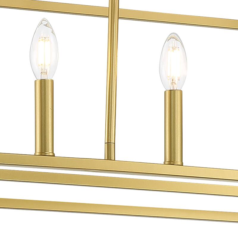 Mid-century Modern 6-light Gold Rectangle Chandelier for Dining Room