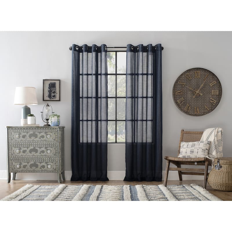 Archaeo Slub Textured Linen Blend Grommet Top Curtain, Single Panel