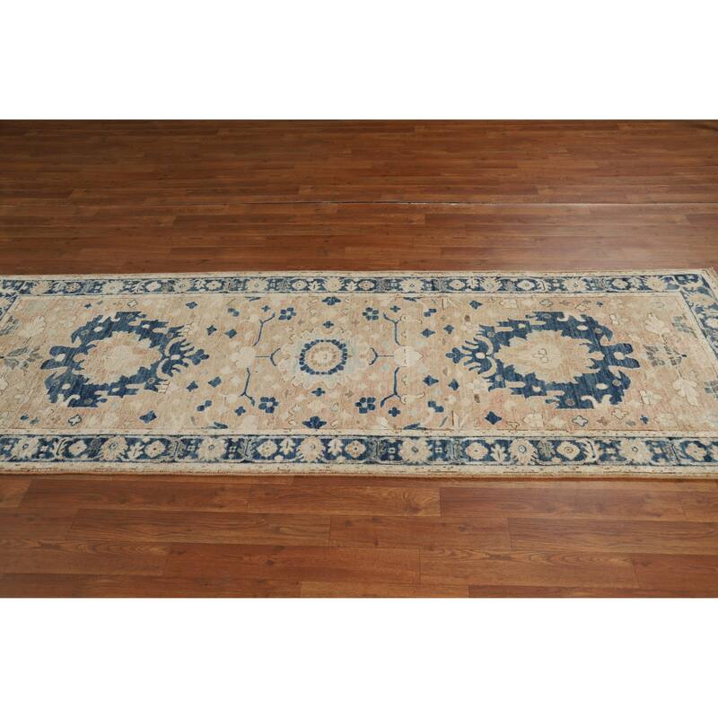 Hand Knotted Oriental 100% Wool Carpet Transitional All-Over Oranges & Rust Oushak Runner Rug - 8' 2'' X 2' 11''