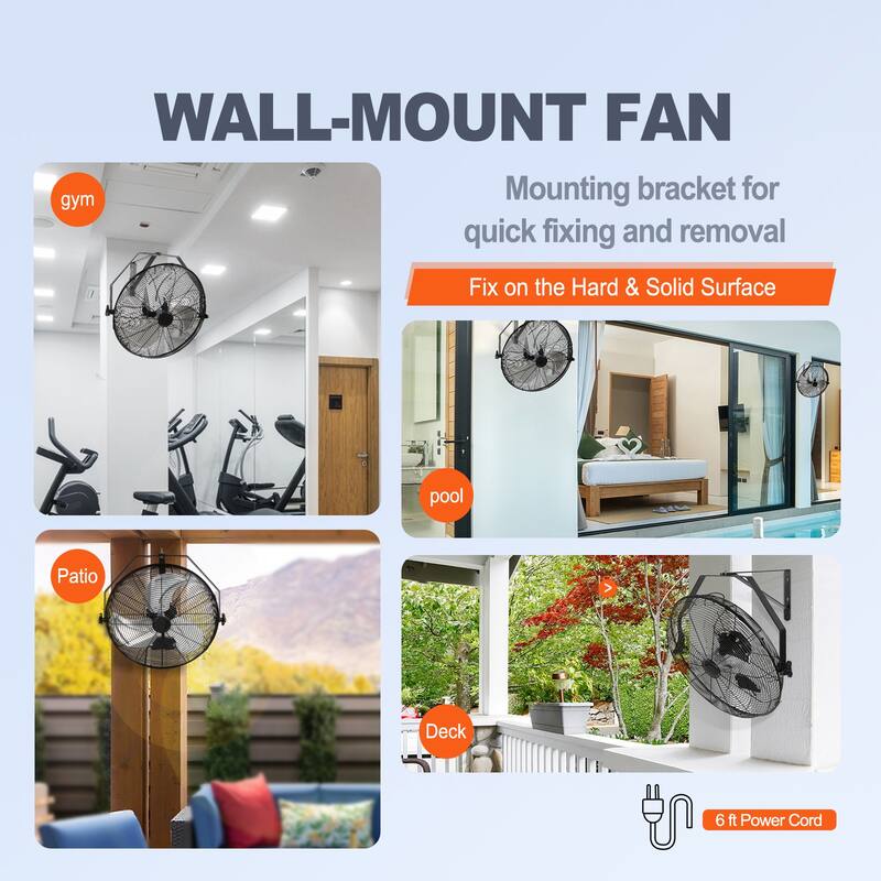 Wall Mount Fan, 18 Inch, 3-speed High Velocity Max, 4150 CFM, Waterproof Industrial Wall Fan, Commercial or Residential