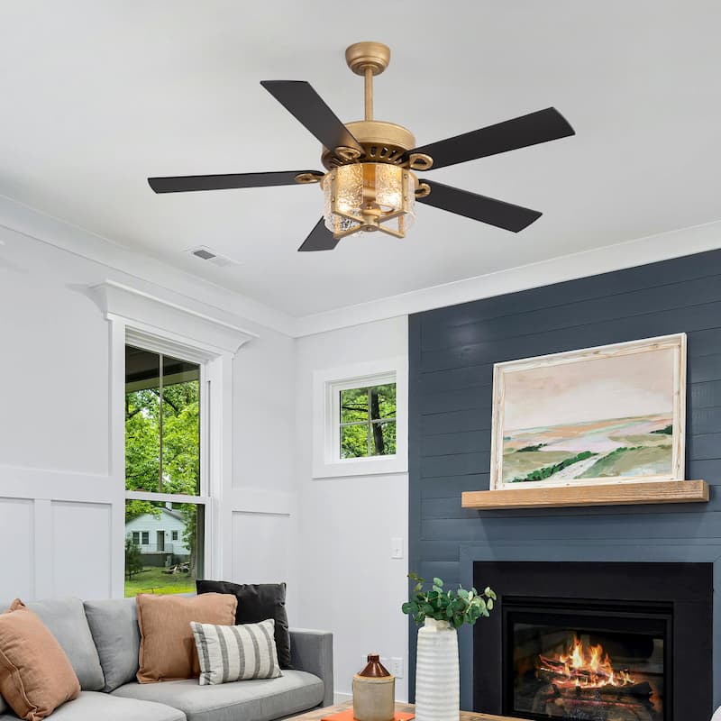52" Reversible 5-Blade Caged Ceiling Fan with Light and Remote