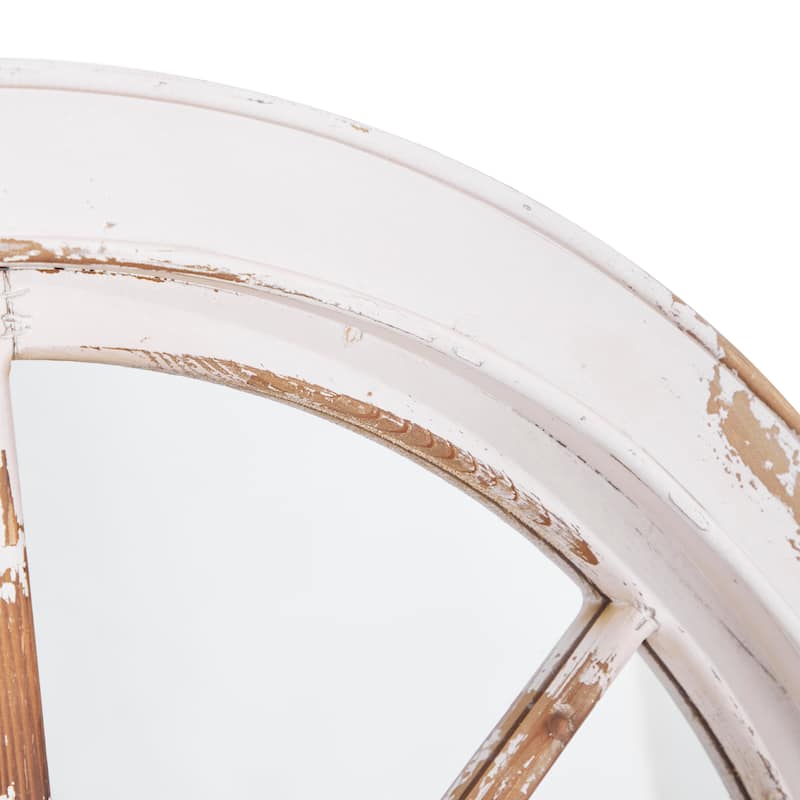 Gray Wood Window Pane Inspired Room Wall Mirror with Arched Top and Distressing