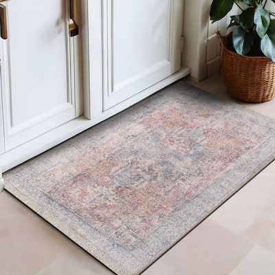 World Rug Gallery Vintage Transitional Boho Machine Washable Area Rug – Perfect for Neutral Living Rooms, Entryways, or Bedrooms