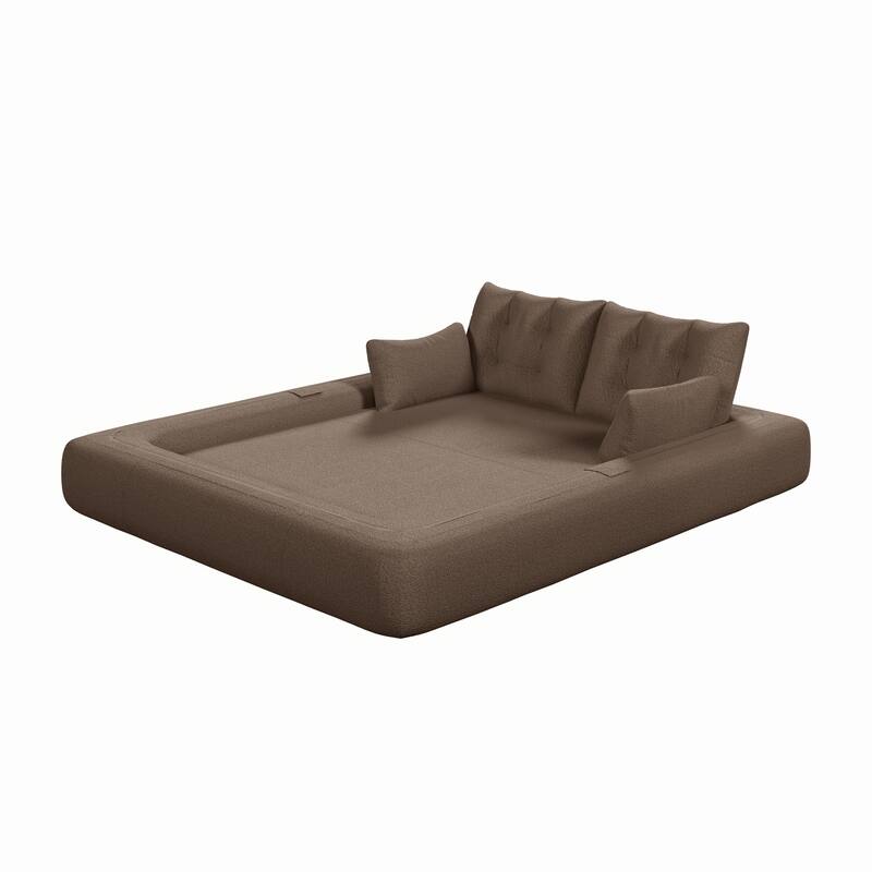 78.7" Foldable Sofa Bed, Teddy Fabric Convertible Floor Sofa Couch with Pillow, Upholstered Loveseat Sleeper Bed for Living Room