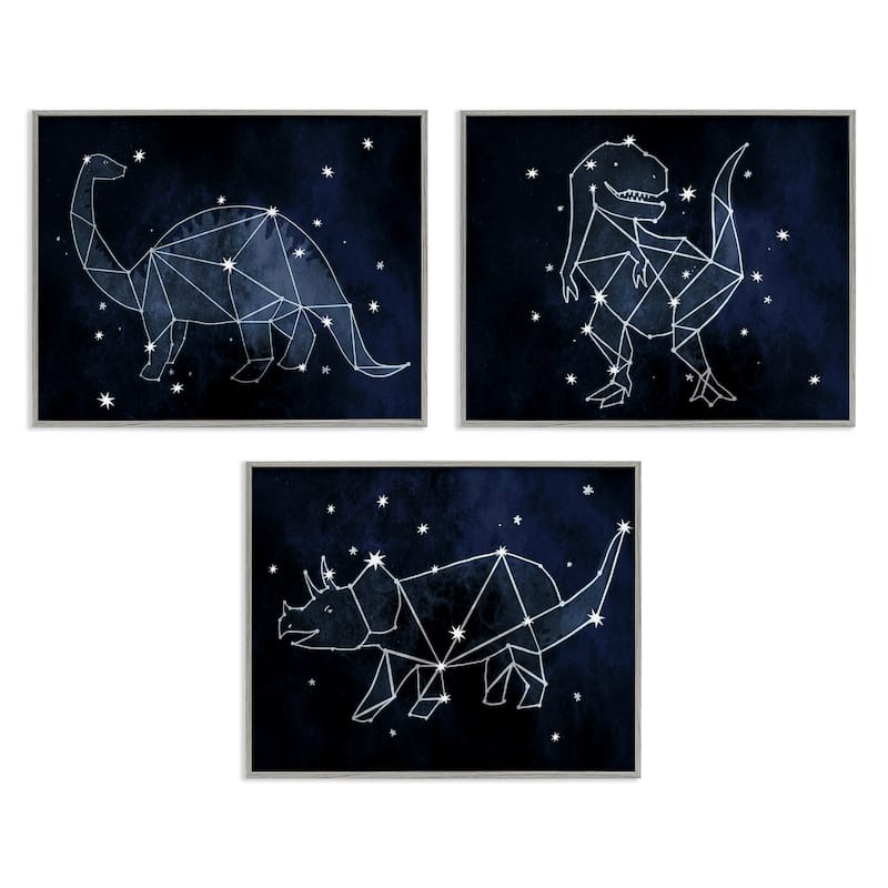 Stupell Night Sky Dinosaur Constellations Outer Space, 3pc Multi Piece Framed Wall Art Set - 30 x 24 - Grey