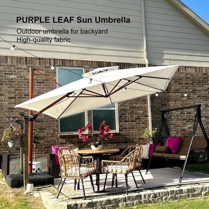PURPLE LEAF 9/10/11ft Square 09x12ft Rectangle Wood Pattern Patio Cantilever Umbrella with Base