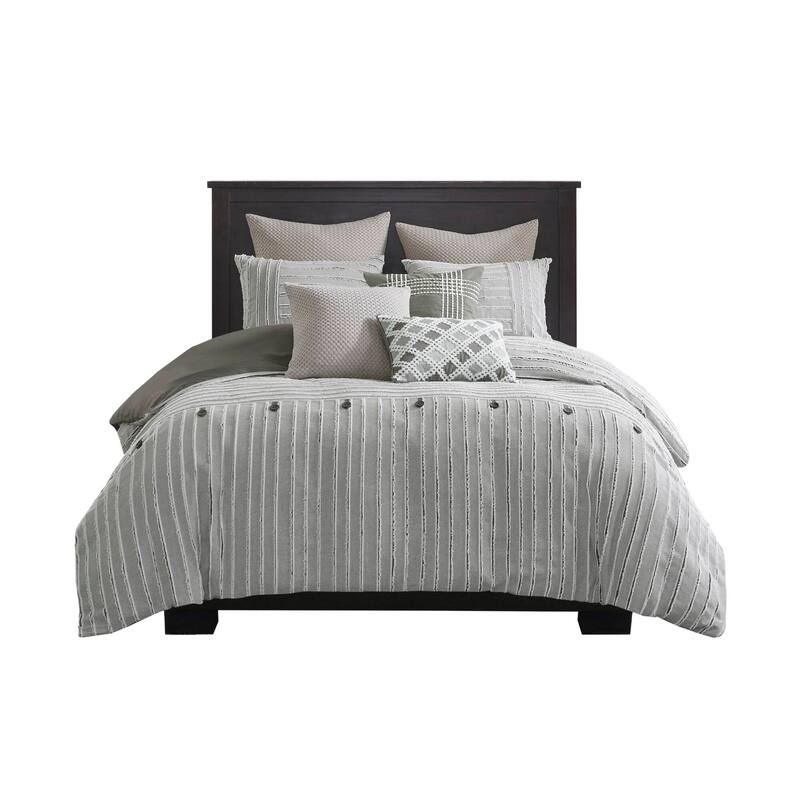 Madison Park Signature Essence Oversized Cotton Clipped Jacquard Comforter Set with Euro Shams and Throw Pillows