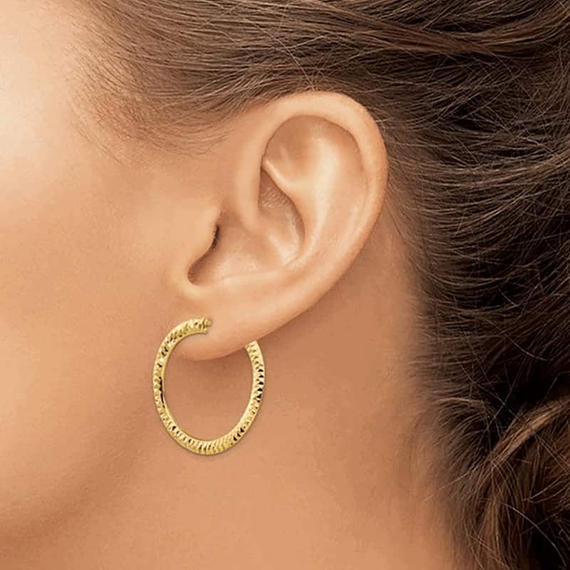 Curata 14k Yellow or White Gold Diamond Cut Flexible Circle Post Hoop Earrings 27.78x28.08mm