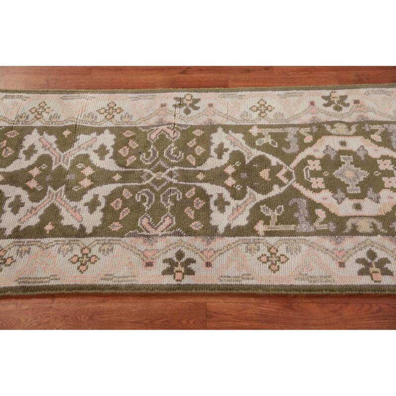 Green Oushak Oriental Runner Rug Handmade Wool Carpet - 2'6"x 9'8"