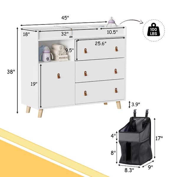 dimension image slide 1 of 4, Baby Changing Table Dresser Nursery Dresser Chest White/Grey/Oak