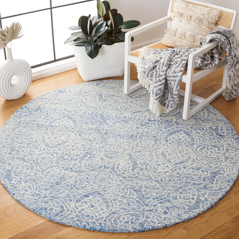 SAFAVIEH Handmade Metro Lorenzina French Country Wool Rug - 6' Round - Blue/Ivory - Round