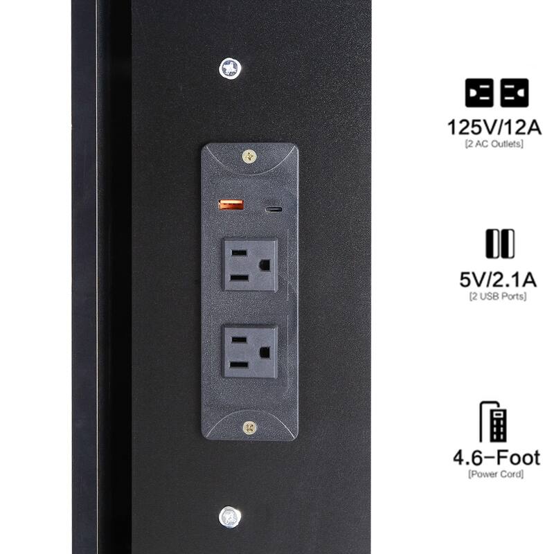 37" Vanity Table with Sliding LED Mirror, Stool, 2 AC & 2 USB Ports, Hair Dryer Stand, Touch Light