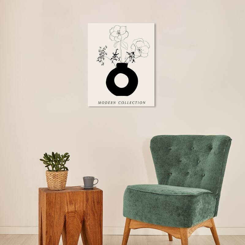 Wynwood Studio Canvas Floral and Botanical Floral Vase Noir Black and Modern & Contemporary Wall Art Canvas Print - 16 x 20